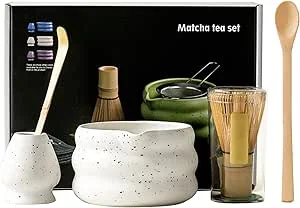 Matcha Tea Set with Whisk and Bowl, Bamboo Matcha Whisk and Ceramic Whisk