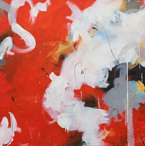 Red and White Painting by Ayesha Samdani | Saatchi Art