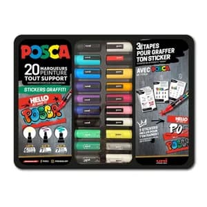 Mallette POSCA métal noire – 20 feutres