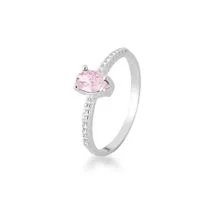 Anel Solitário Cravejado Rosa N°16