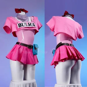 Peluca de disfraz de Anime Bulma para mujer, Camiseta corta, mono de cuero