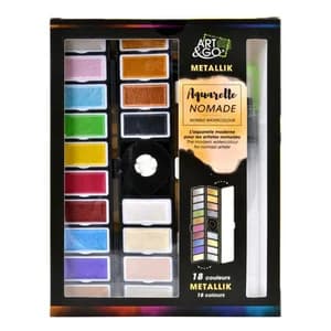Set aquarelle nomade Art & Go – 18 couleurs métalliques