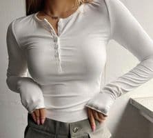 Blusa branca manga longa canelada