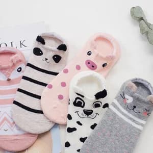 Kit 12 Pares de Meias Sapatilha Cano Curto Bichinhos Animais Femininas Com