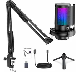 Microfone Rgb Condensador Cardioid Usb Ampligame Com Tripé