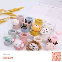Meias De Algodão 3D Para Bebês De 0-12 Meses/Antiderrapante/Flexível
