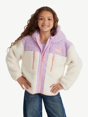 Justice Girl's Colorblock Sherpa Jacket with Hood, Sizes XS - XL