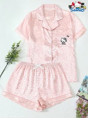 Conjunto de Pijama de Charmeuse de Cetim para Mulheres da Sanrio, Top de